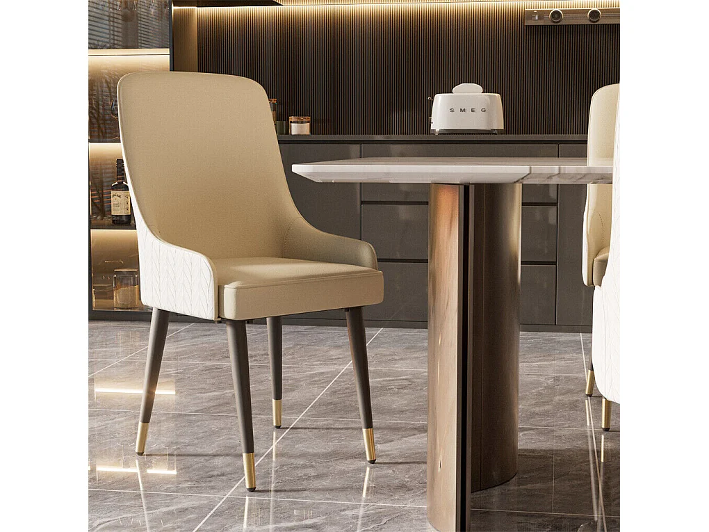 Set di 2 sedie da pranzo beige da cucina in pelle, capacità di carico 150 kg, 43.5x43.5x90cm