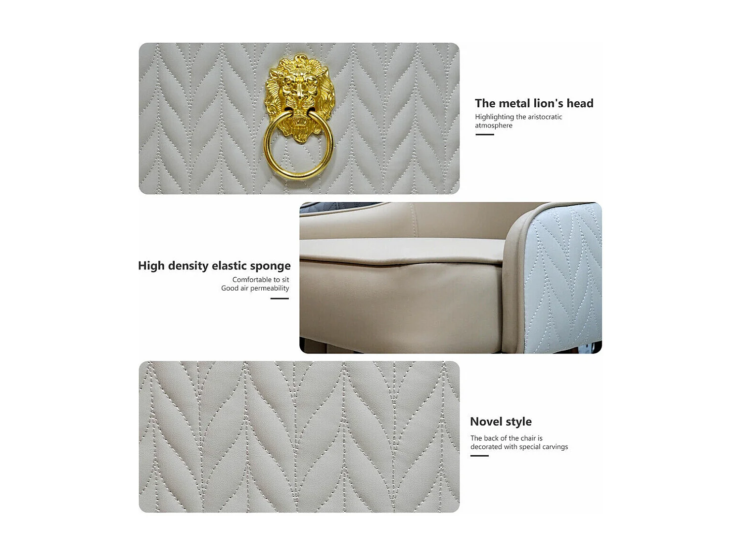 Set di 2 sedie da pranzo beige da cucina in pelle, capacità di carico 150 kg, 43.5x43.5x90cm