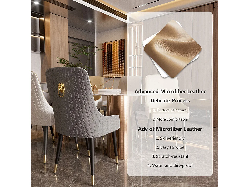 Set di 2 sedie da pranzo beige da cucina in pelle, capacità di carico 150 kg, 43.5x43.5x90cm