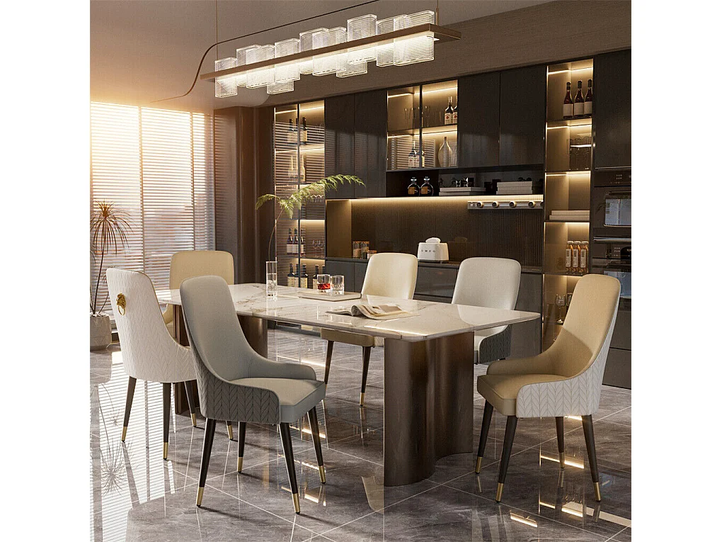 Set di 2 sedie da pranzo beige da cucina in pelle, capacità di carico 150 kg, 43.5x43.5x90cm