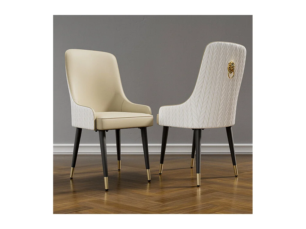 Lot de 2 Chaises Salle à Manger Chaise Beige de Cuisine en Cuir,Capacité de Charge 150kg, 43.5x43.5x90cm
