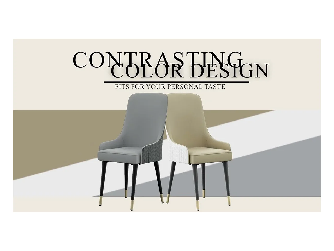 Juego de 2 sillas de comedor beige de cocina en cuero, capacidad de carga 150 kg, 43.5x43.5x90cm