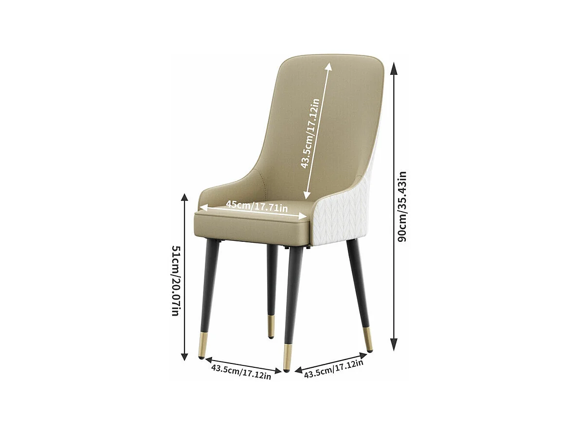Juego de 2 sillas de comedor beige de cocina en cuero, capacidad de carga 150 kg, 43.5x43.5x90cm