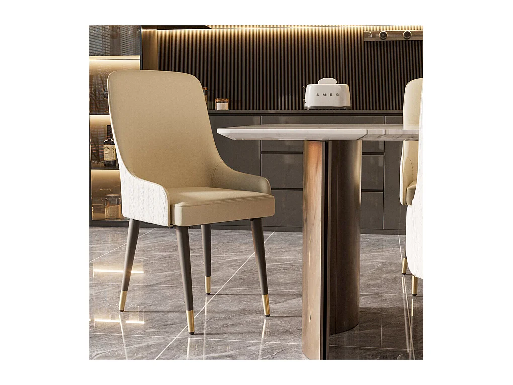 Juego de 2 sillas de comedor beige de cocina en cuero, capacidad de carga 150 kg, 43.5x43.5x90cm