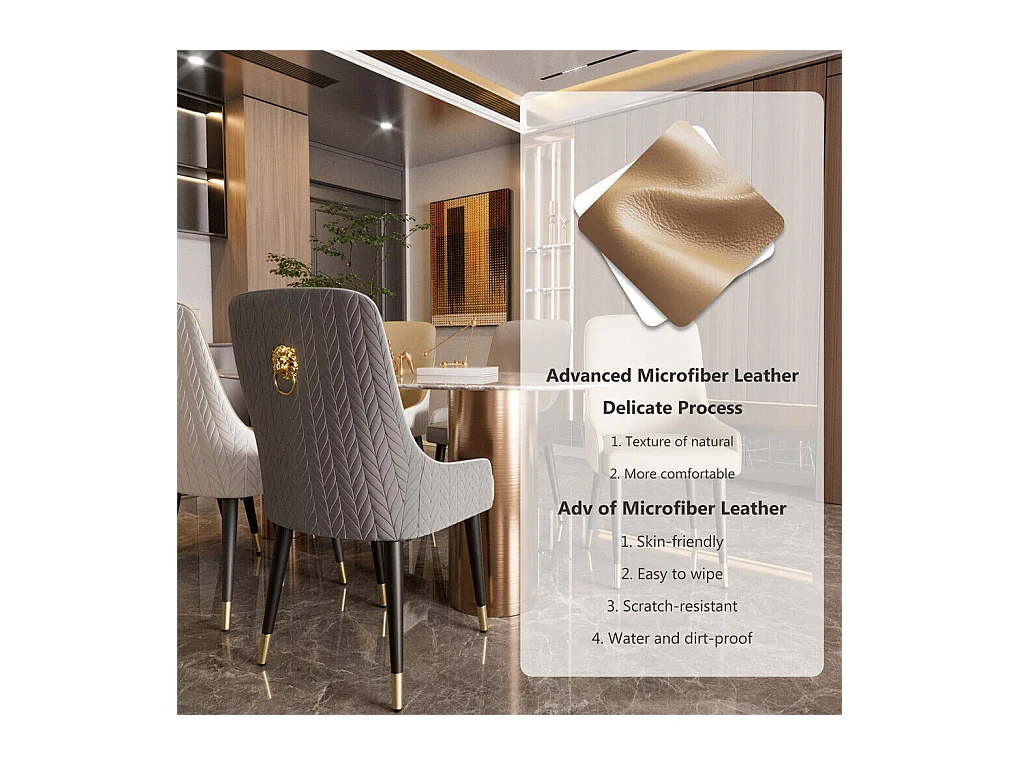 Juego de 2 sillas de comedor beige de cocina en cuero, capacidad de carga 150 kg, 43.5x43.5x90cm