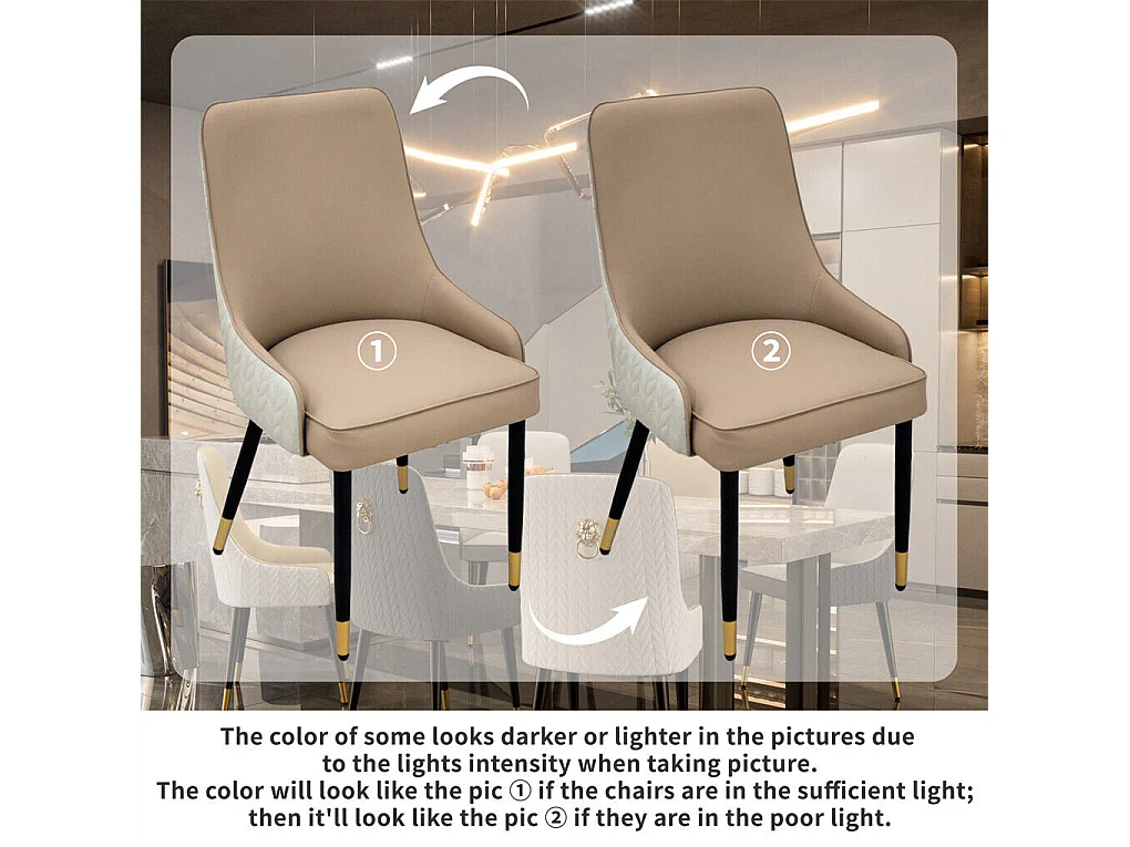 Lot de 2 Chaises Salle à Manger Chaise Beige de Cuisine en Cuir,Capacité de Charge 150kg, 43.5x43.5x90cm