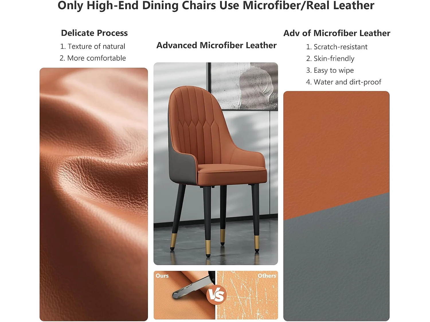 Juego de 2 sillas FATIVO - Microfibra imitación cuero - Patas de metal - Marrón + beige