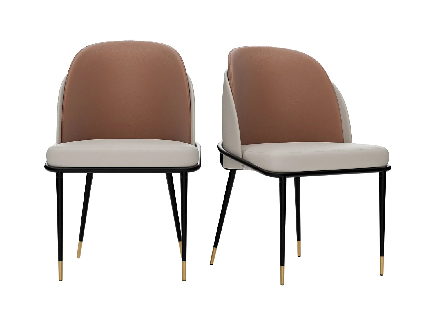 Lot de 2 chaise FATIVO - Microfibre aspect cuir - Pieds en métal - marron + beige