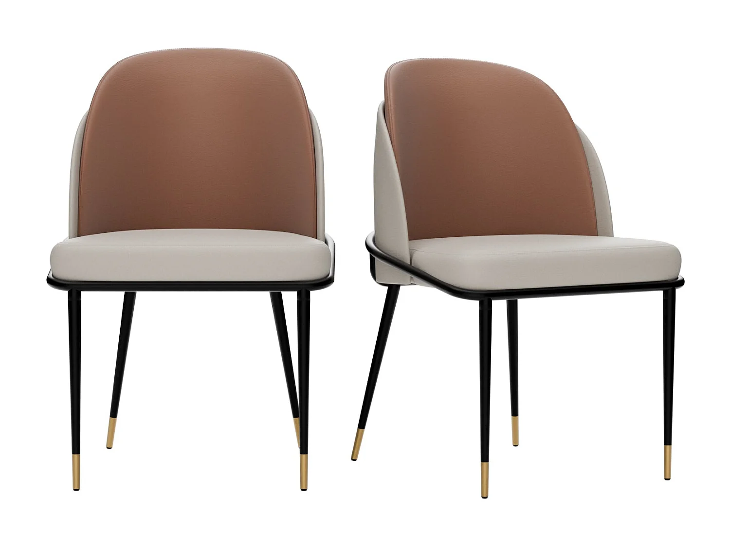 Lot de 2 chaise FATIVO - Microfibre aspect cuir - Pieds en métal - marron + beige