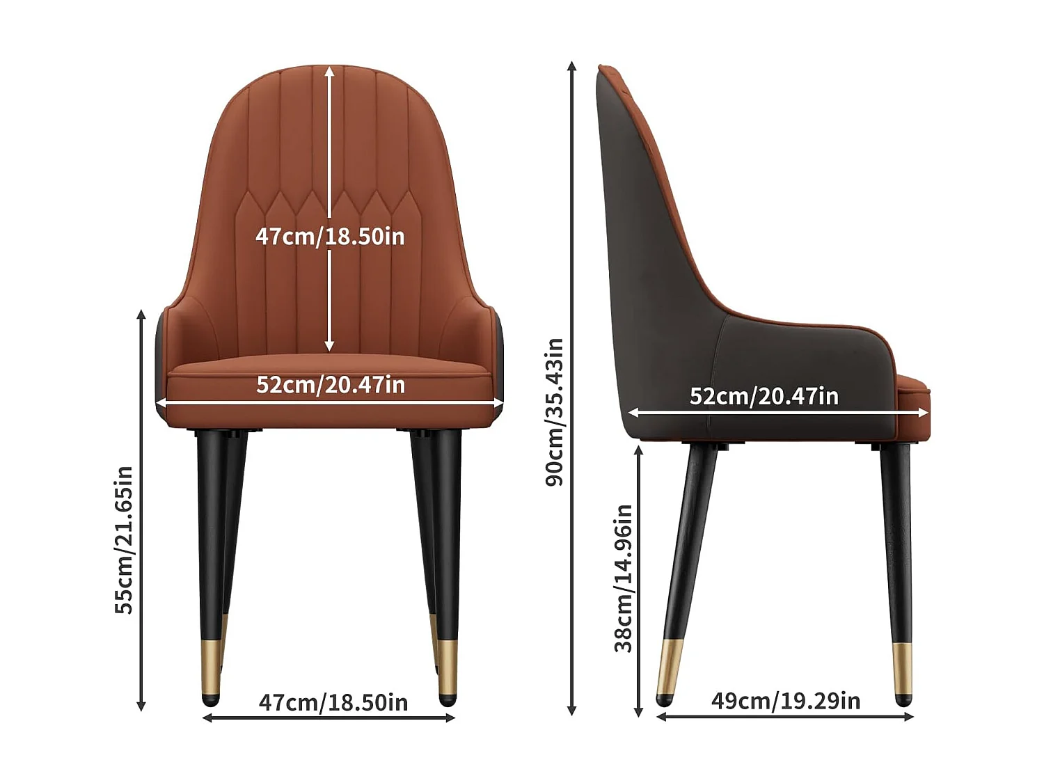 Lot de 2 chaise FATIVO - Microfibre aspect cuir - Pieds en métal - marron + beige