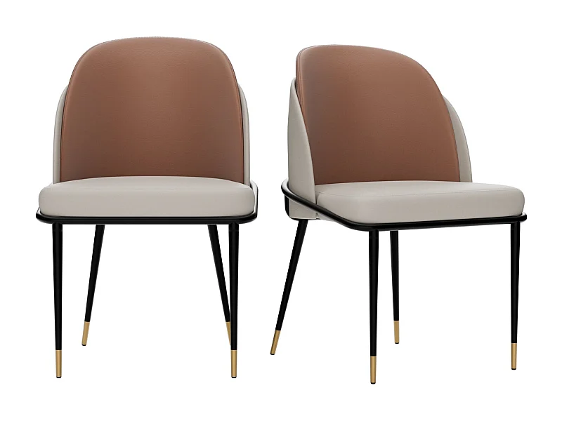 Lot de 2 chaise FATIVO - Microfibre aspect cuir - Pieds en métal - marron + beige