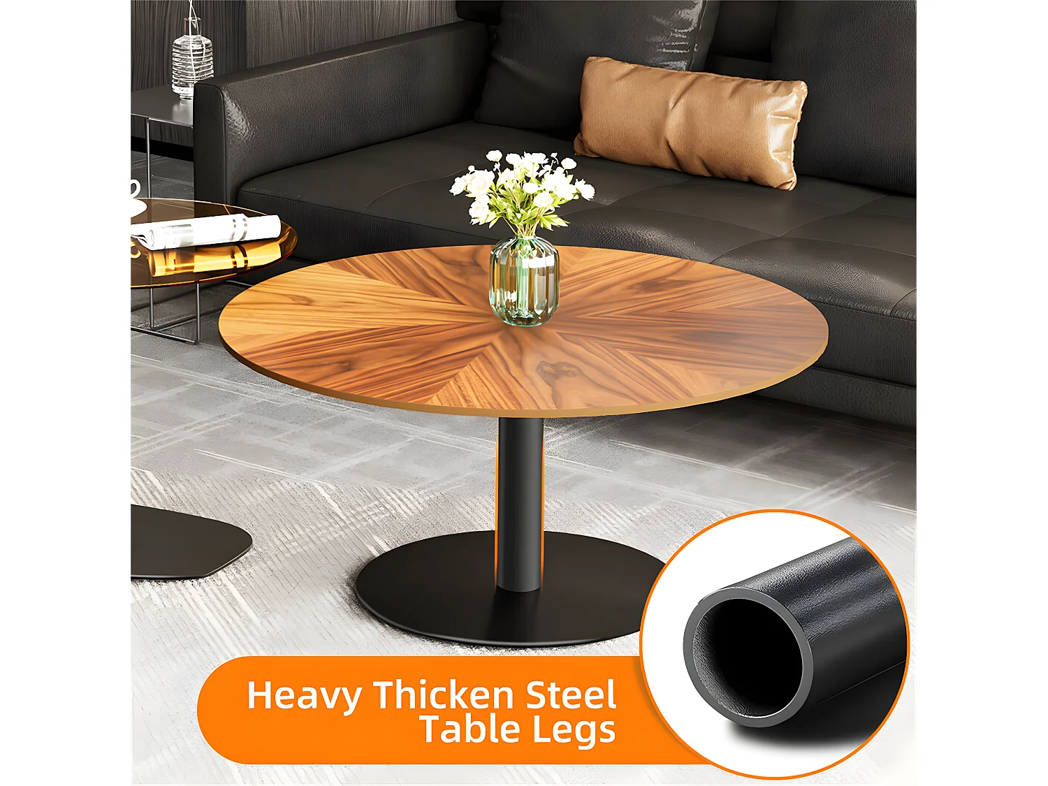 Lot de 2 Tables Gigognes de Salon Table Basse Ronde Moderne 80/50