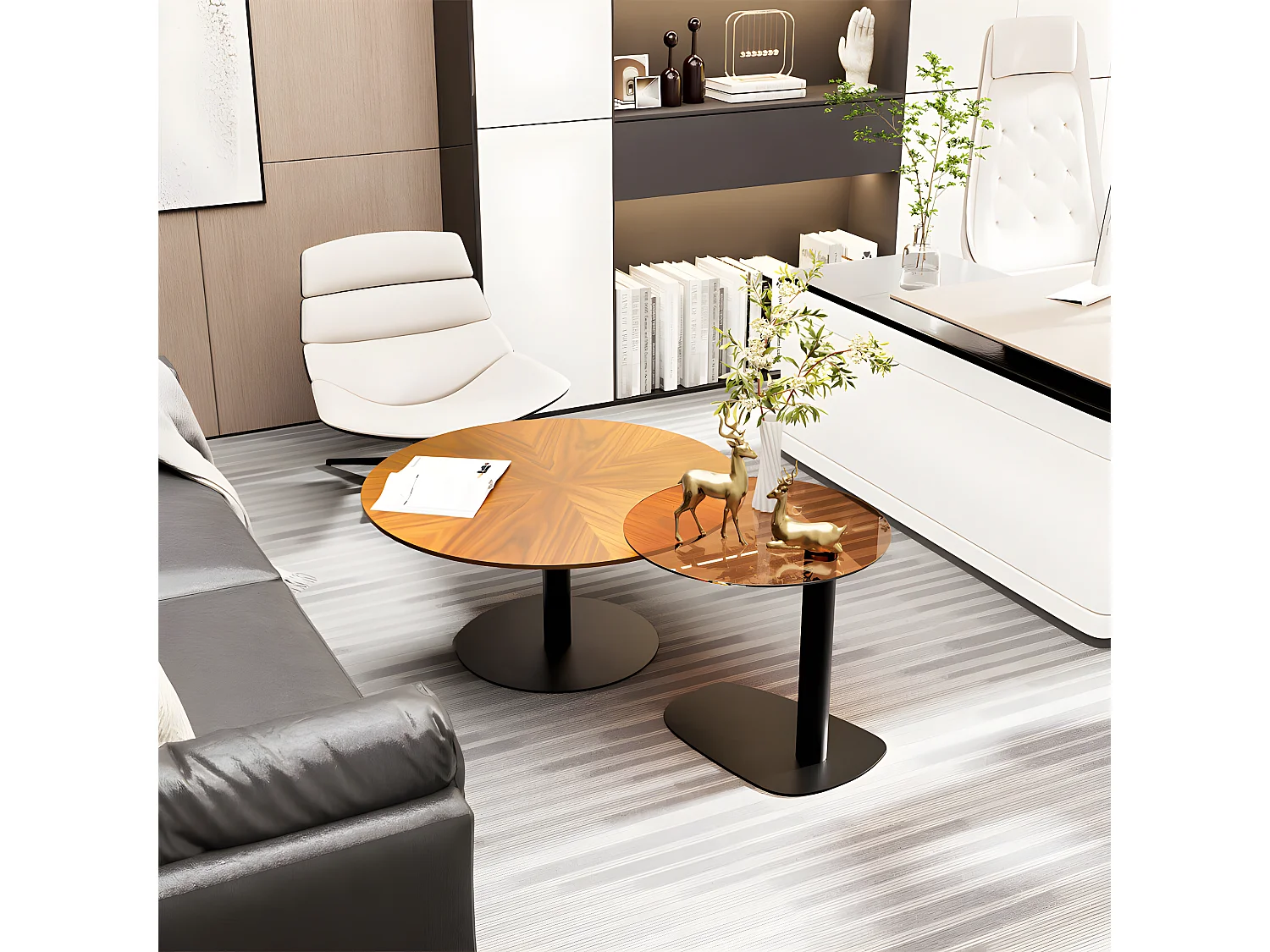 Lot de 2 Tables Gigognes de Salon Table Basse Ronde Moderne 80/50