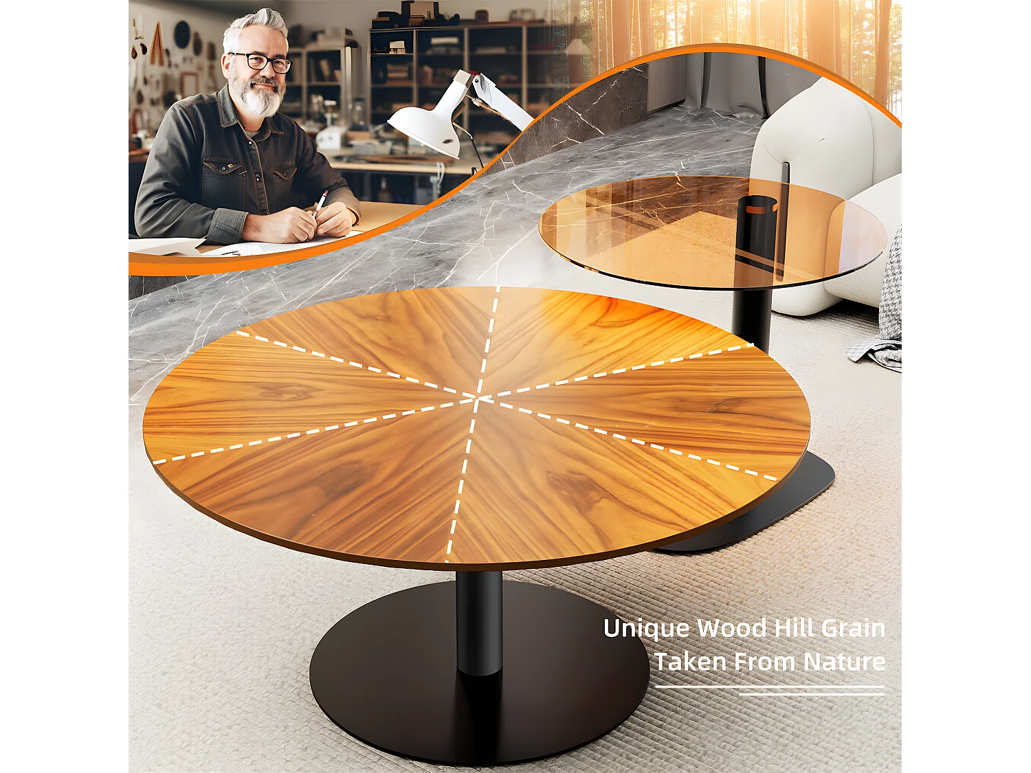 Lot de 2 Tables Gigognes de Salon Table Basse Ronde Moderne 80/50