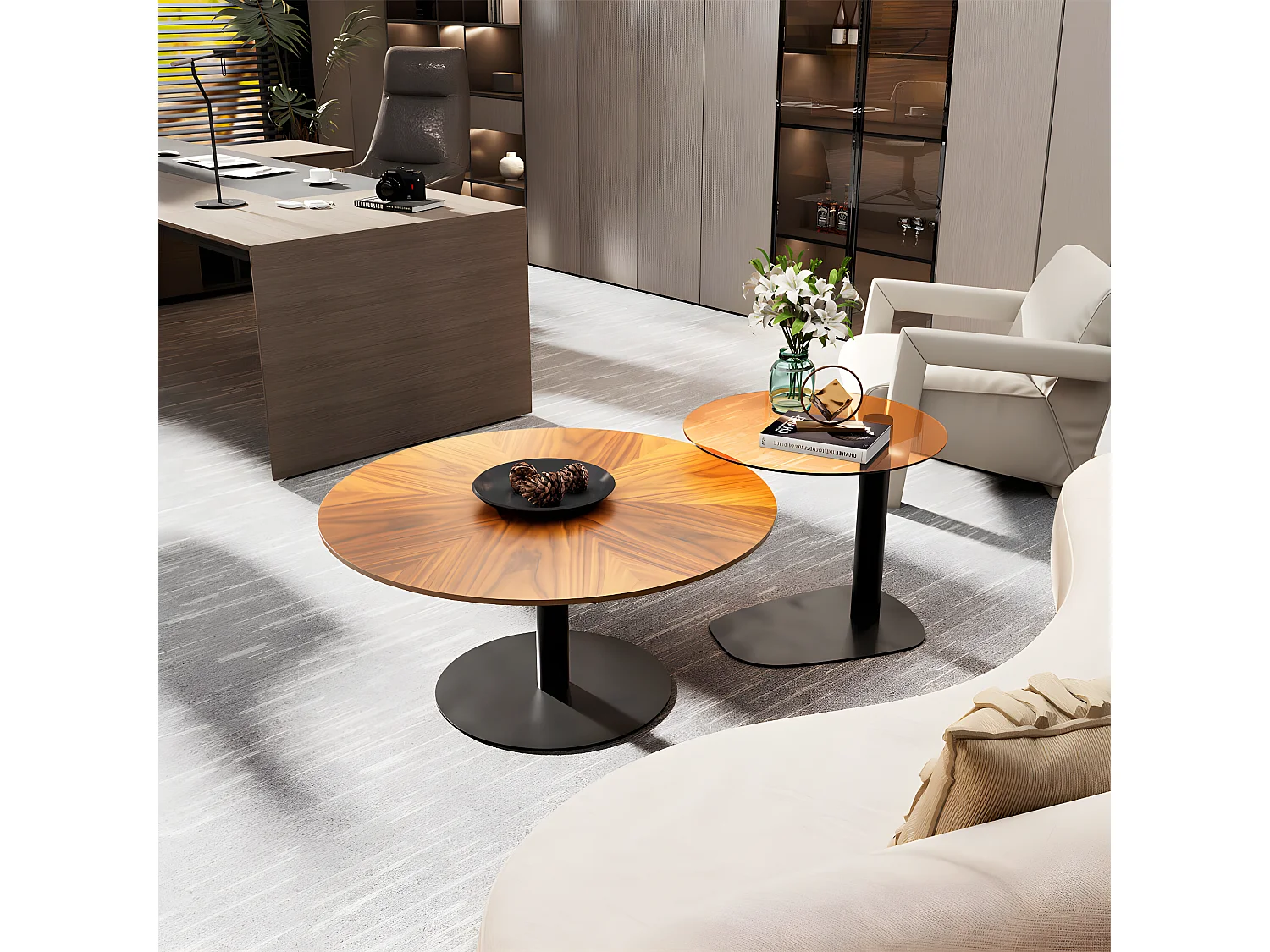 Lot de 2 Tables Gigognes de Salon Table Basse Ronde Moderne 80/50