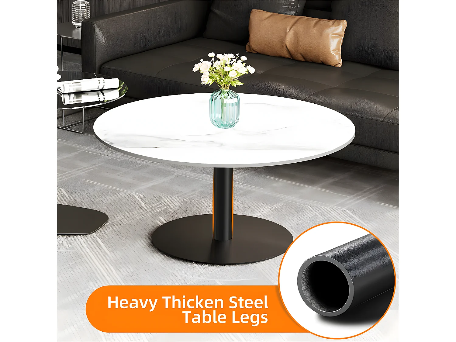 Lot de 2 Tables Basses Gigognes Rondes pour Salon Chambre 80/50