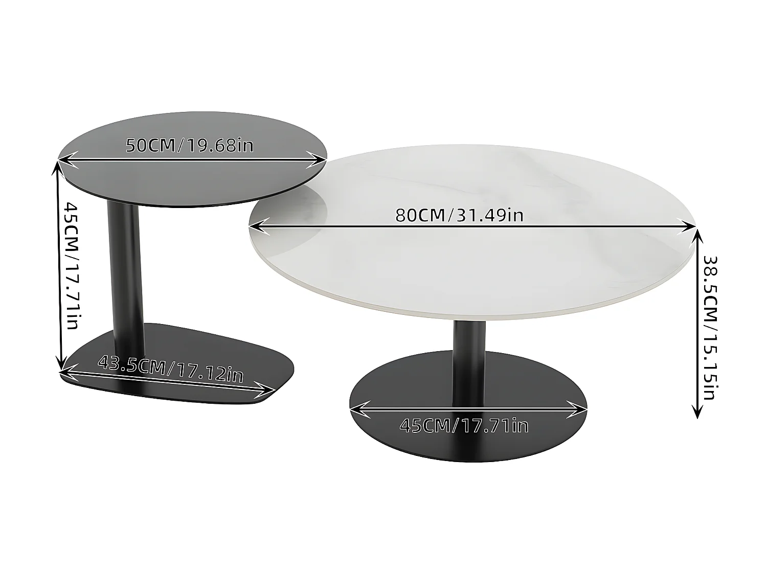 Lot de 2 Tables Basses Gigognes Rondes pour Salon Chambre 80/50