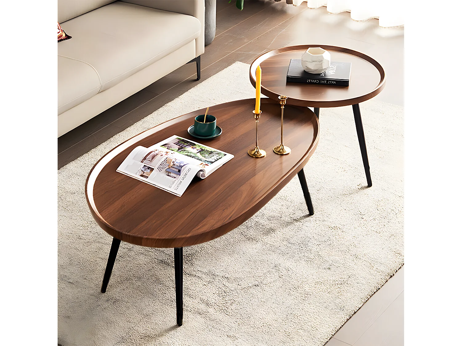 Lot de 2 Table Basse Gigogne Salon en Bois Vintage Tables Basses Gigognes