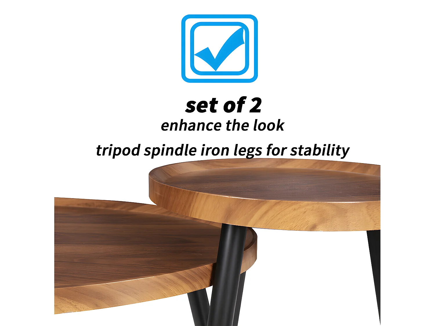 Lot de 2 Table Basse Gigogne Salon en Bois Vintage Tables Basses Gigognes