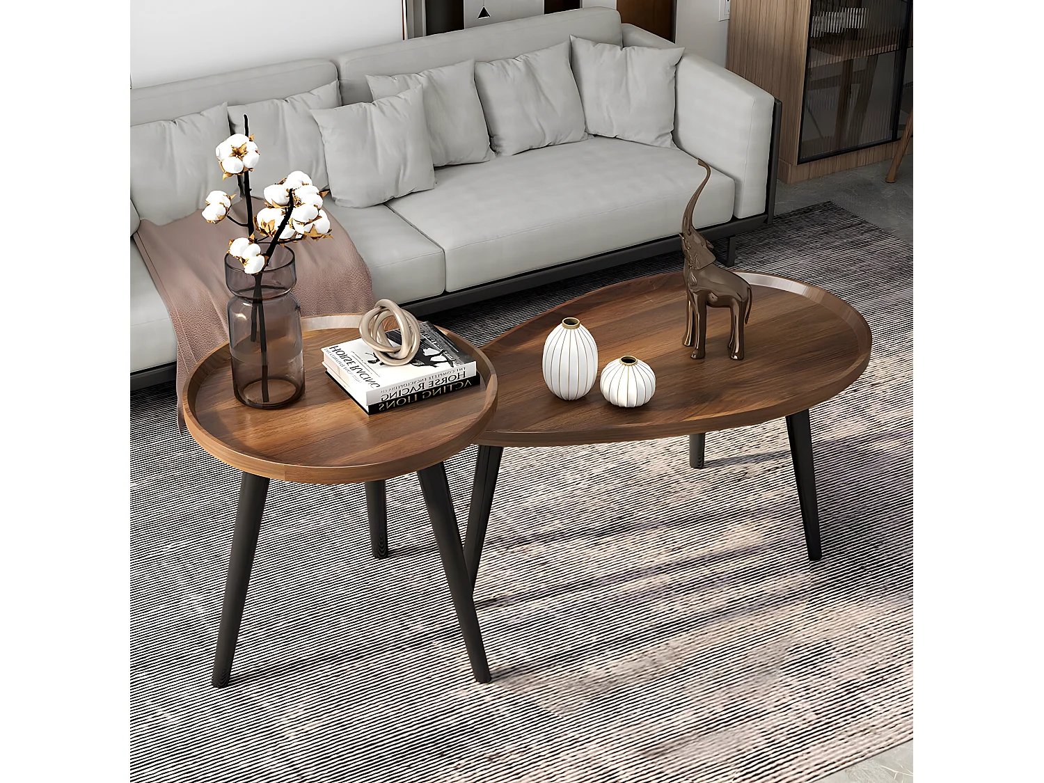 Lot de 2 Table Basse Gigogne Salon en Bois Vintage Tables Basses Gigognes