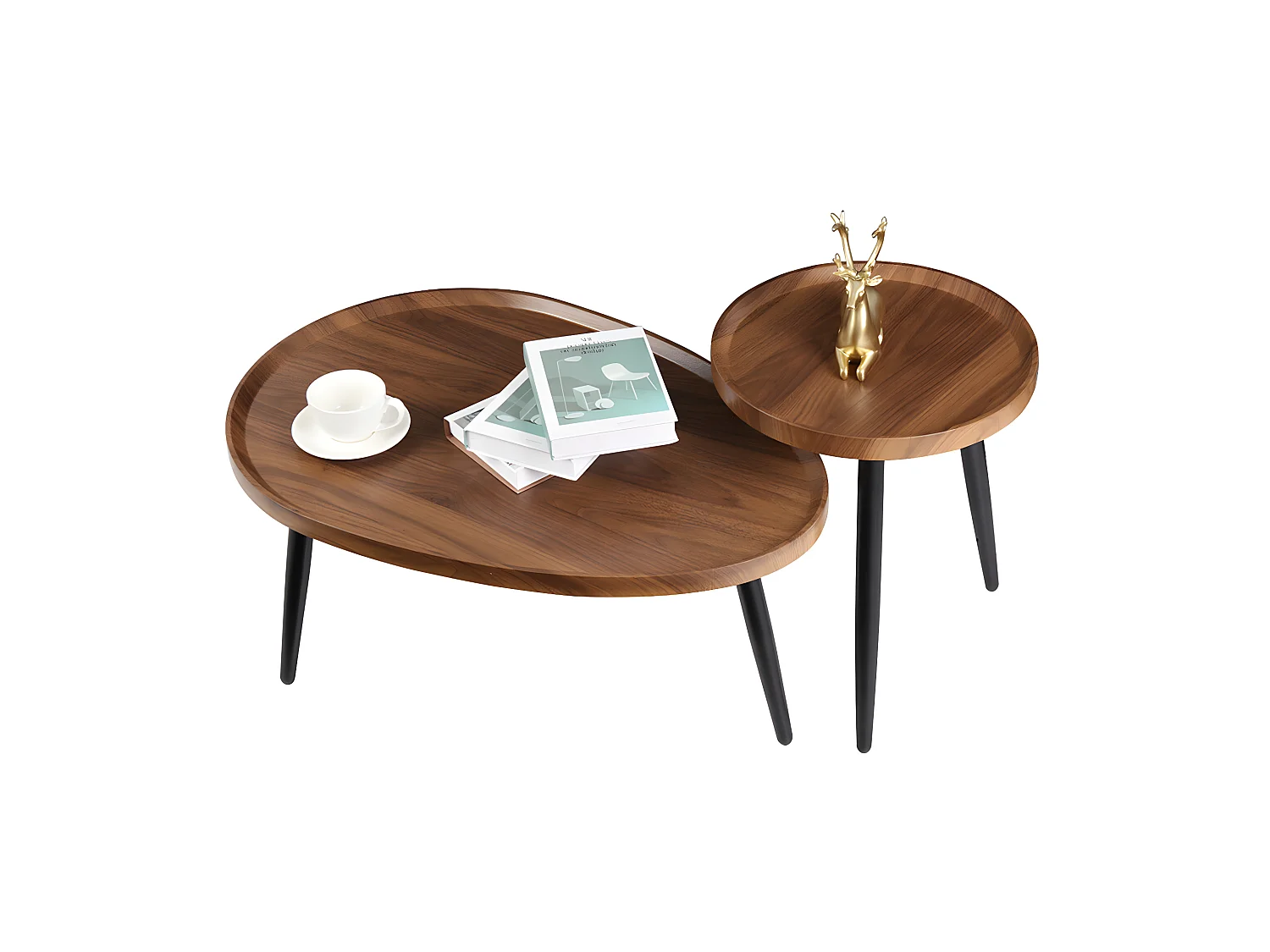 Lot de 2 Table Basse Gigogne Salon en Bois Vintage Tables Basses Gigognes