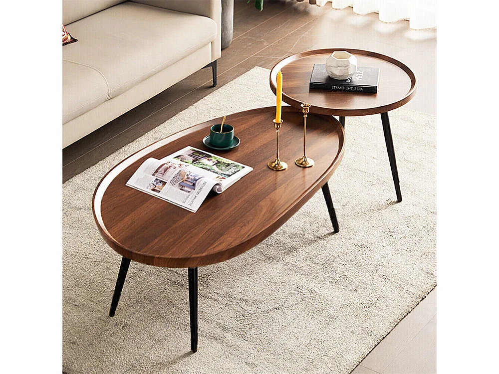 Lot de 2 Table Basse Gigogne Salon en Bois Vintage Tables Basses Gigognes