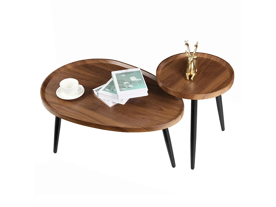 Lot de 2 Table Basse Gigogne Salon en Bois Vintage Tables Basses Gigognes