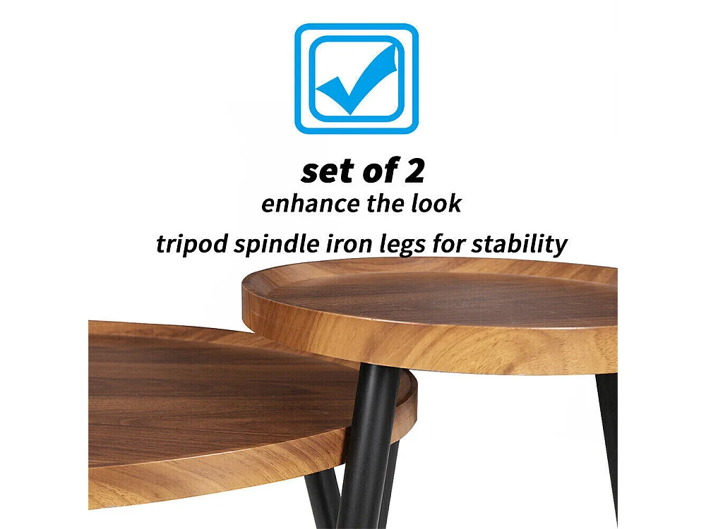 Lot de 2 Table Basse Gigogne Salon en Bois Vintage Tables Basses Gigognes