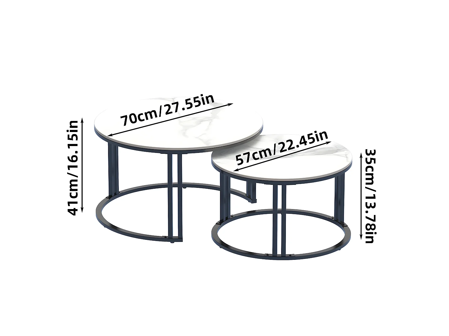 Lot de 2 Table Basse Gigogne Salon Ronde avec Effet Marbre Cardre en Métal