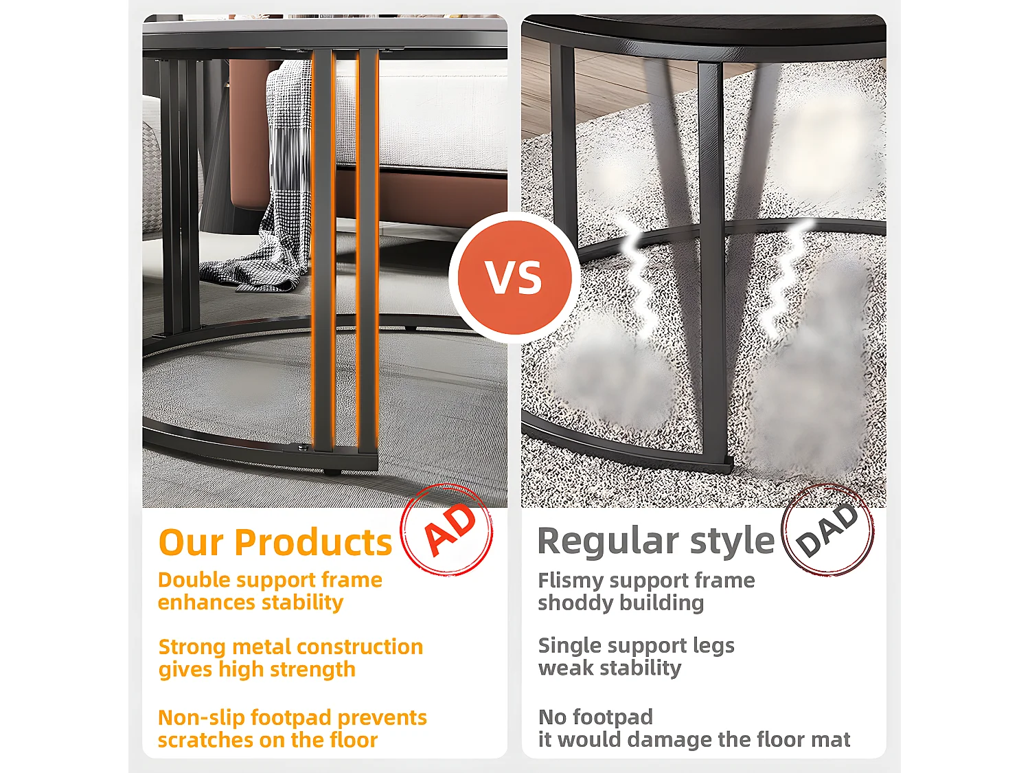 Lot de 2 Table Basse Gigogne Salon Ronde avec Effet Marbre Cardre en Métal