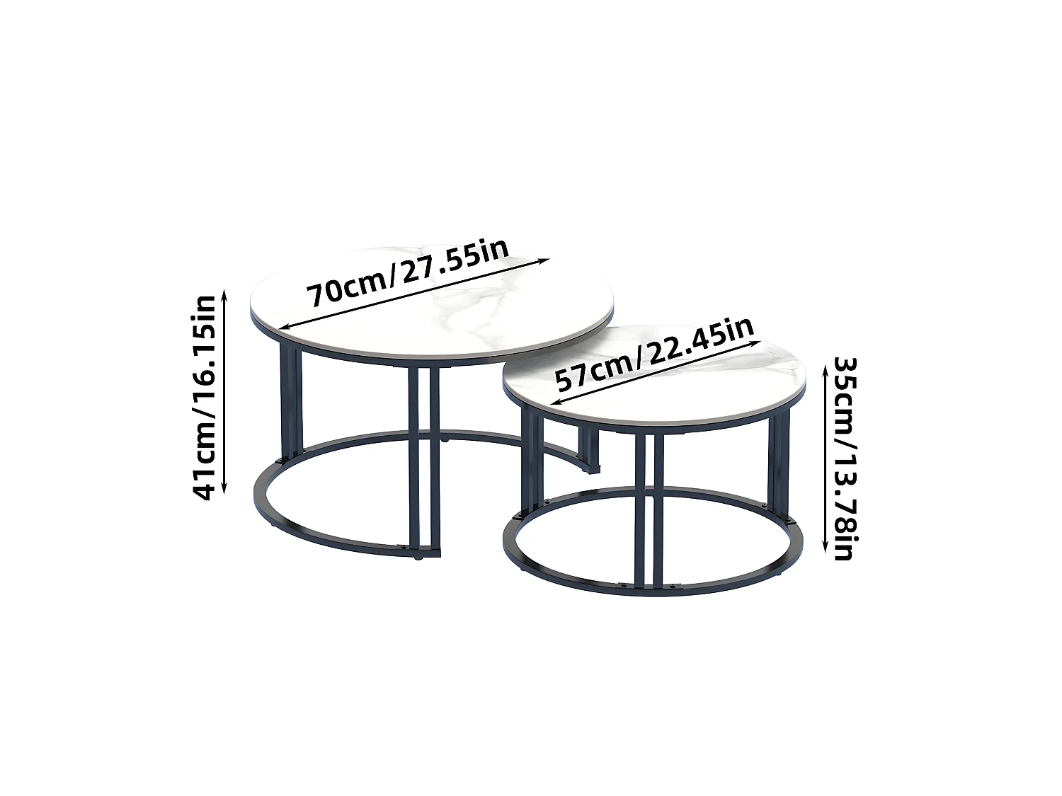Juego de 2 Mesas Auxiliares Redondas Apilables con Efecto Mármol y Estructura Metálica para Salón