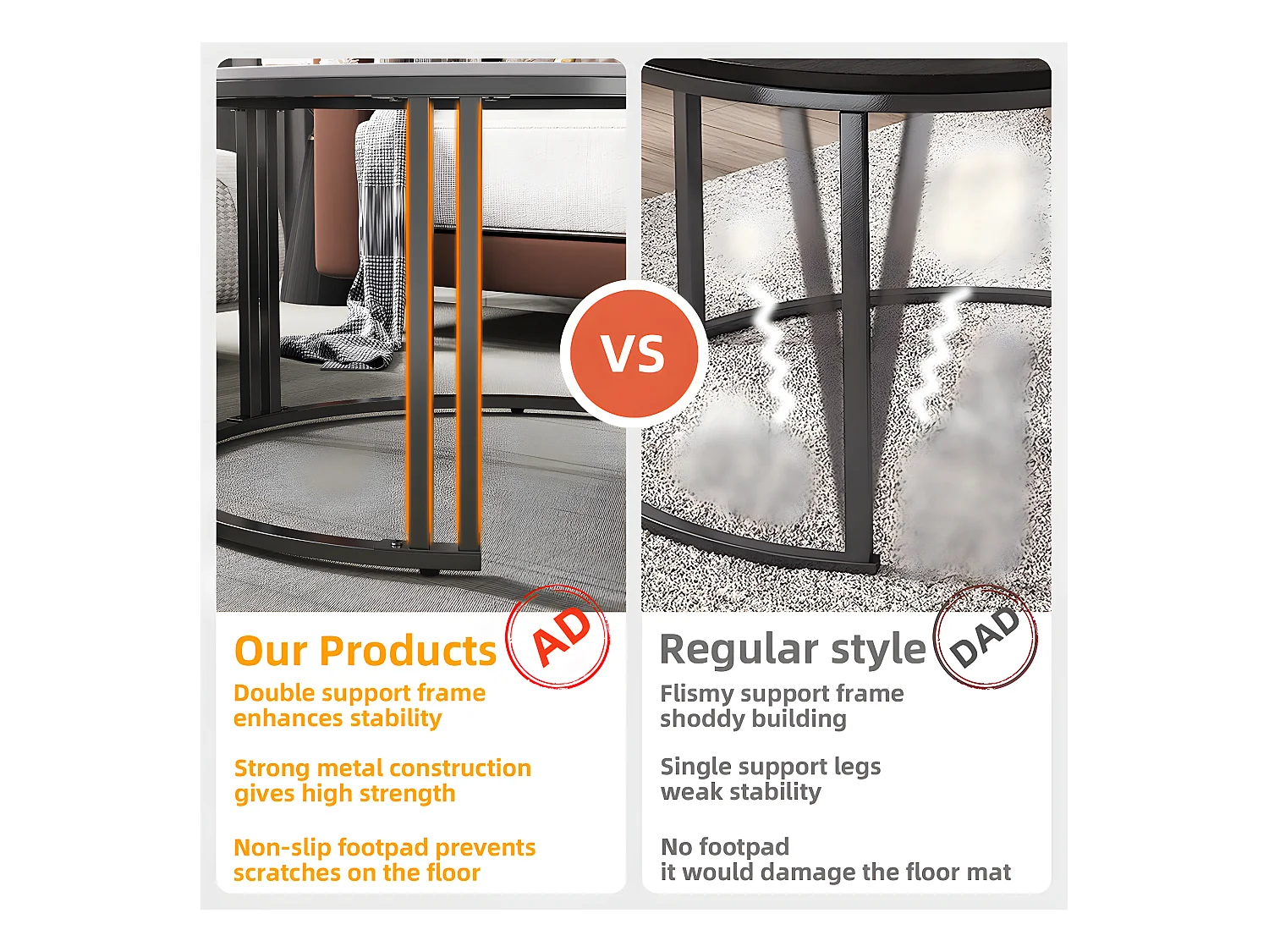 Juego de 2 Mesas Auxiliares Redondas Apilables con Efecto Mármol y Estructura Metálica para Salón