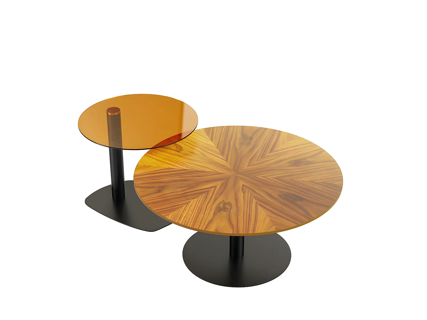 Lot de 2 tables gigognes de salon table basse ronde moderne verre et bois 80x80x38.5cm / 50x50x45cm 80x80x38.5m / 50x50x45cm