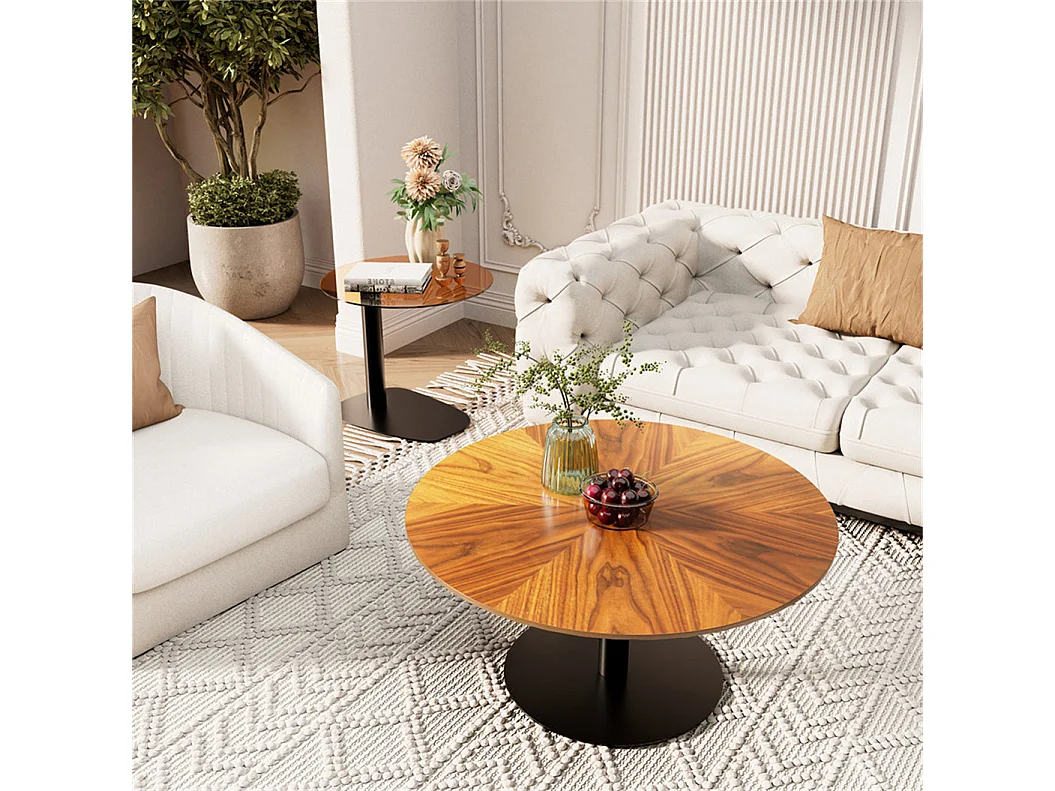 Lot de 2 tables gigognes de salon table basse ronde moderne verre et bois 80x80x38.5cm / 50x50x45cm 80x80x38.5m / 50x50x45cm