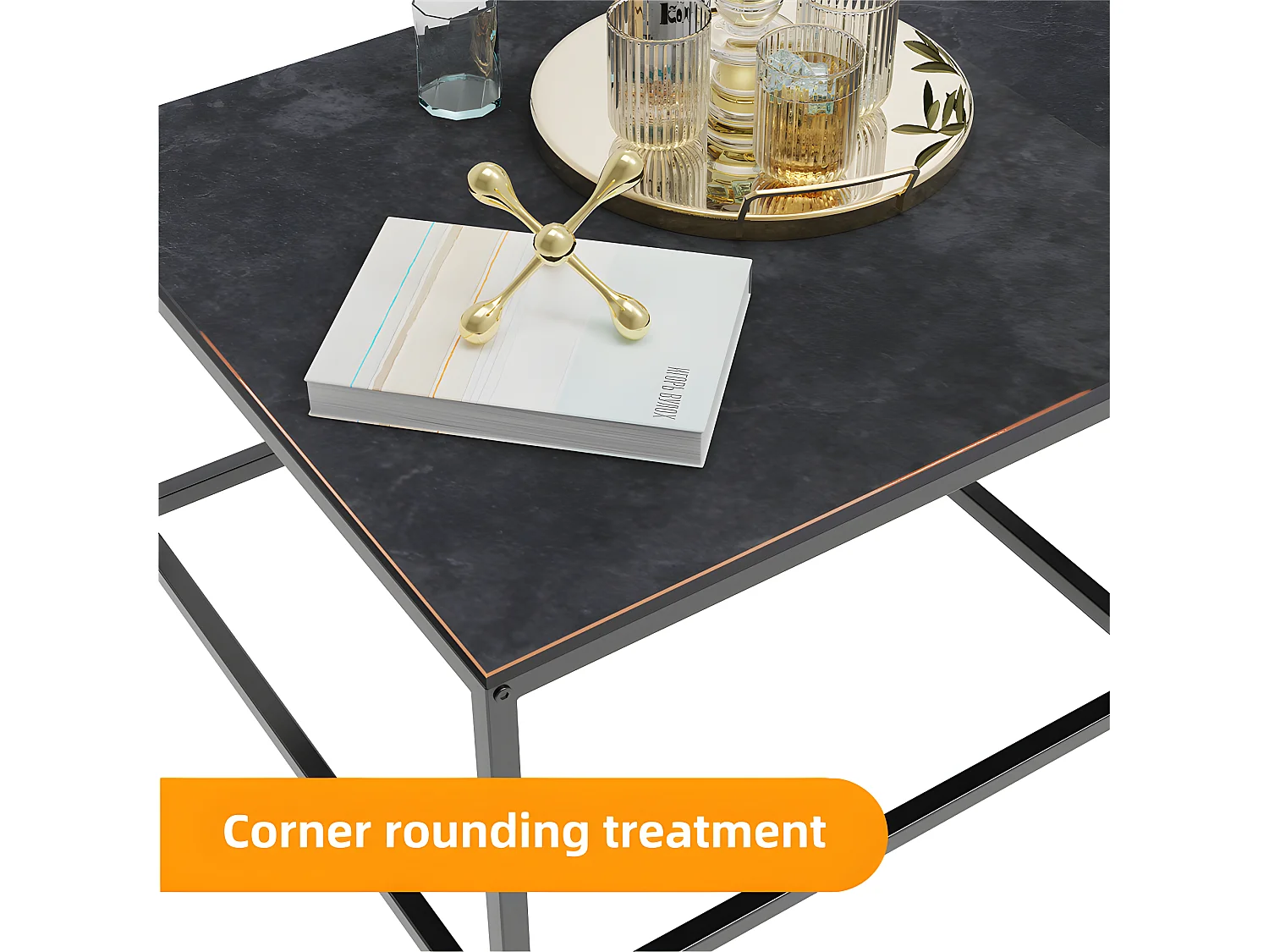 Lot de 2 Table Basse Gigogne Carrée pour Salon en Marbre Table Café Design Moderne