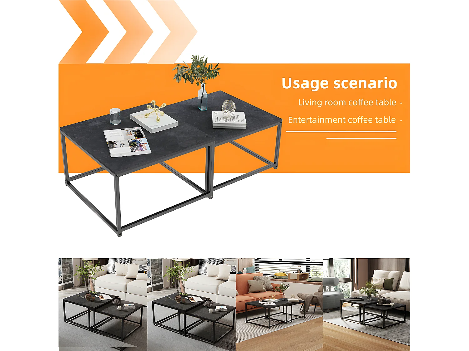 Lot de 2 Table Basse Gigogne Carrée pour Salon en Marbre Table Café Design Moderne