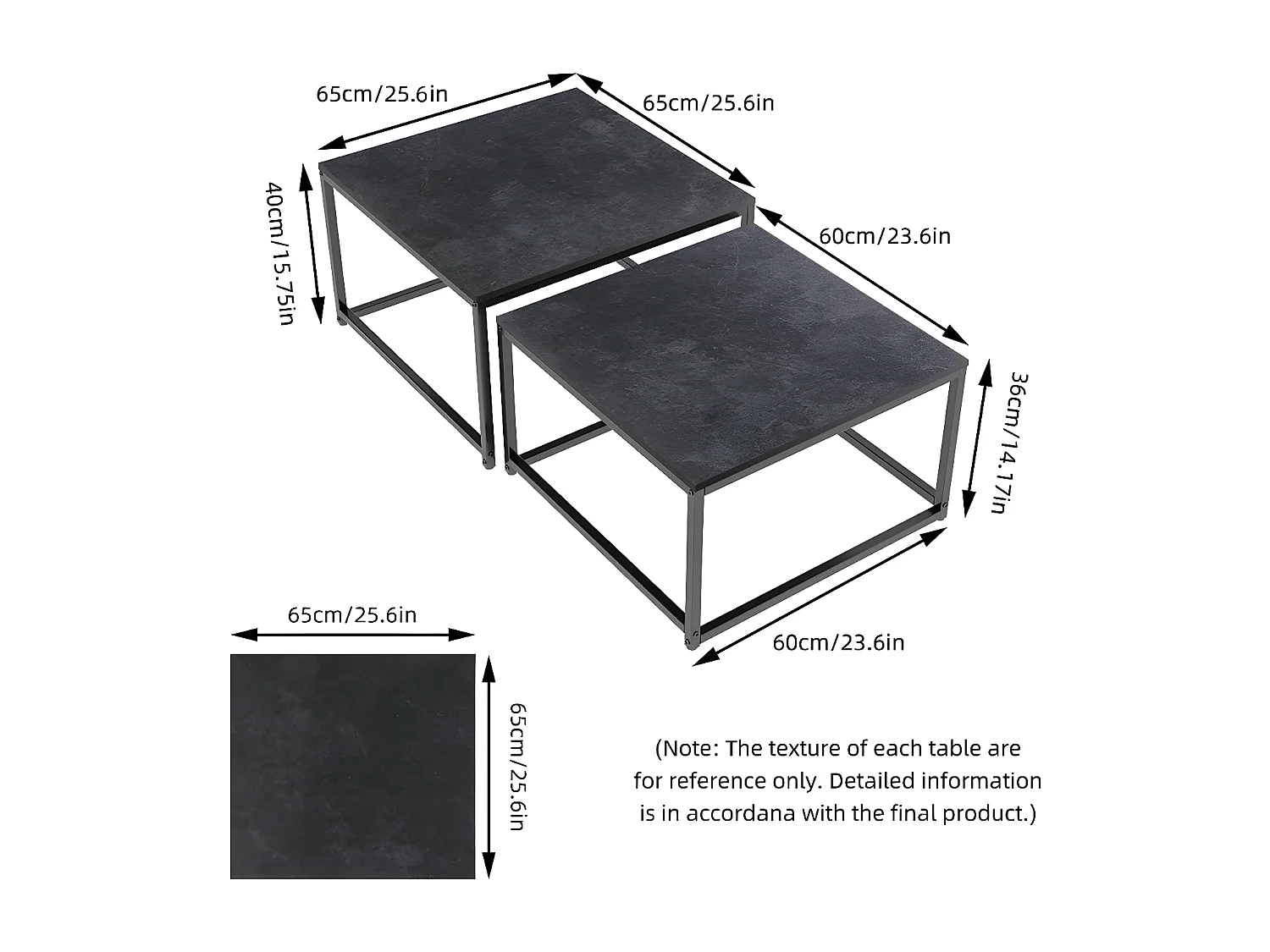 Lot de 2 Table Basse Gigogne Carrée pour Salon en Marbre Table Café Design Moderne