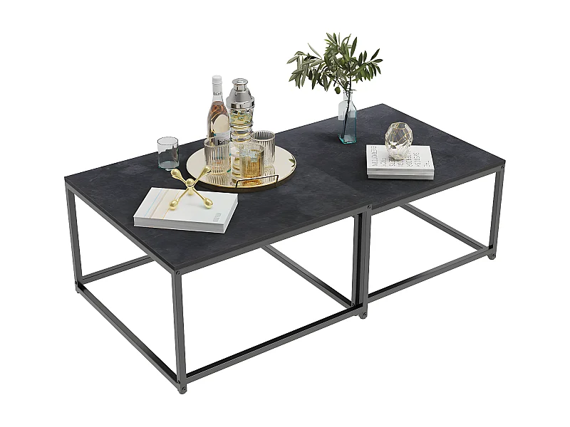 Lot de 2 Table Basse Gigogne Carrée pour Salon en Marbre Table Café Design Moderne