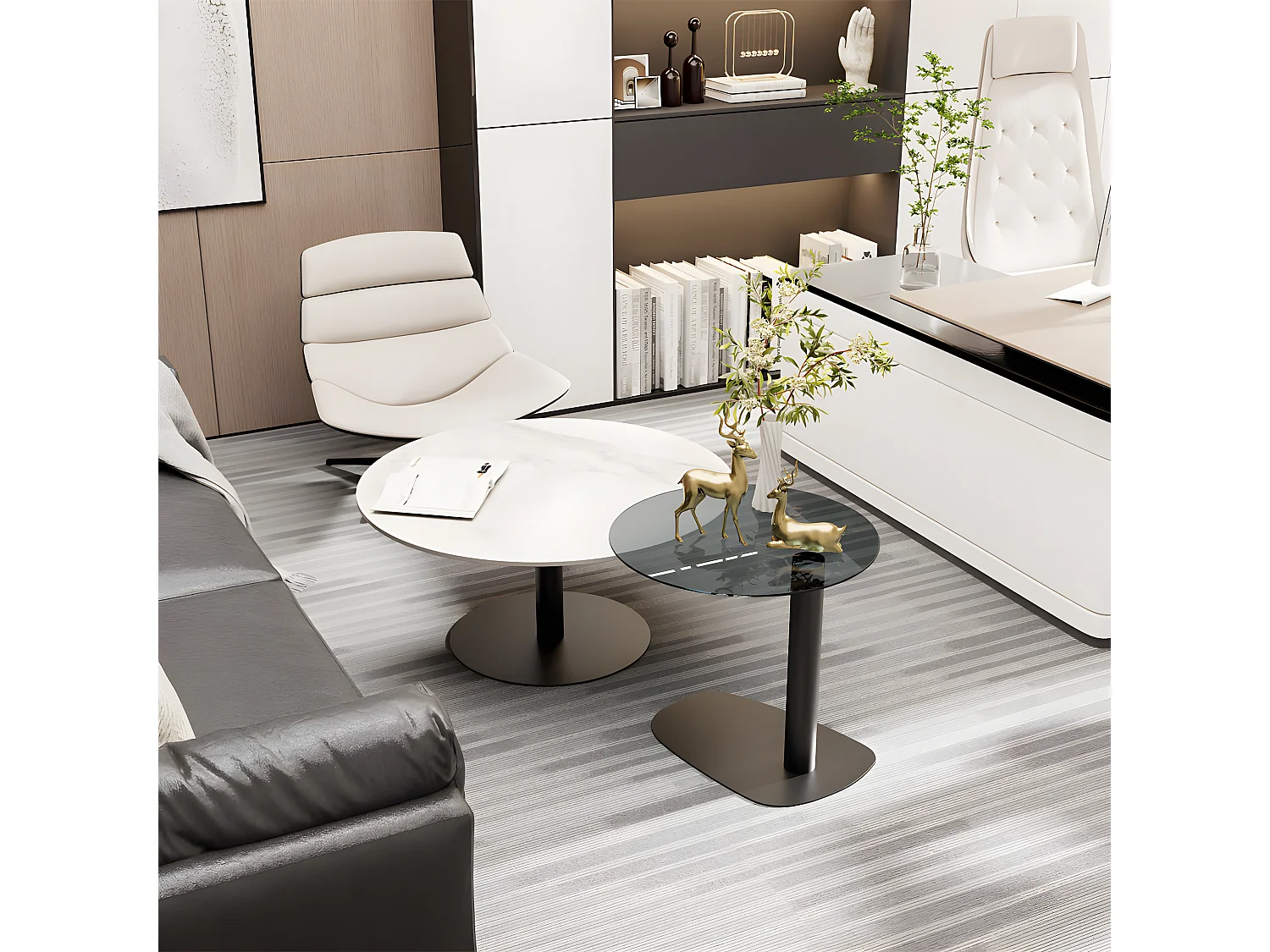 Lot de 2 tables basses gigognes de salon table de basse rond modern 80x38.5 / 50x45cm 80x80x38.5m / 50x50x45cm