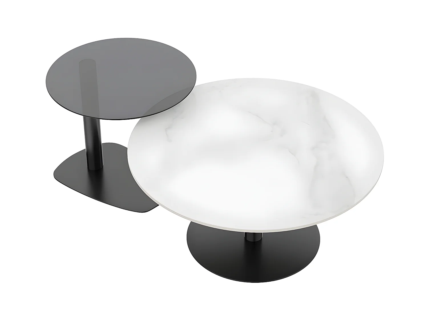 Lot de 2 tables basses gigognes de salon table de basse rond modern 80x38.5 / 50x45cm 80x80x38.5m / 50x50x45cm