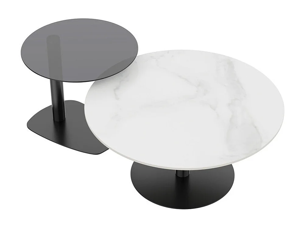 Lot de 2 tables basses gigognes de salon table de basse rond modern 80x38.5 / 50x45cm 80x80x38.5m / 50x50x45cm