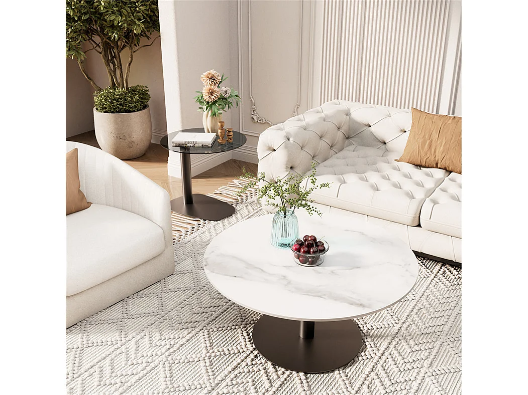 Lot de 2 tables basses gigognes de salon table de basse rond modern 80x38.5 / 50x45cm 80x80x38.5m / 50x50x45cm