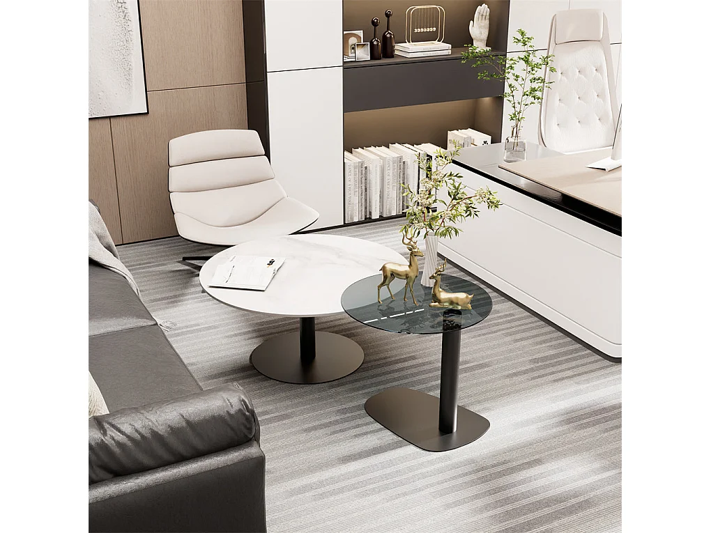 Lot de 2 tables basses gigognes de salon table de basse rond modern 80x38.5 / 50x45cm 80x80x38.5m / 50x50x45cm