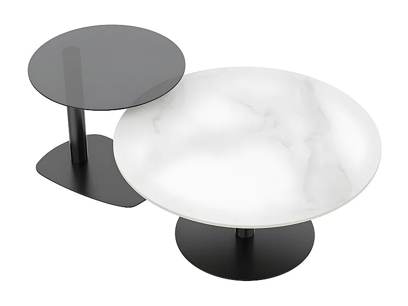 Lot de 2 tables basses gigognes de salon table de basse rond modern 80x38.5 / 50x45cm 80x80x38.5m / 50x50x45cm