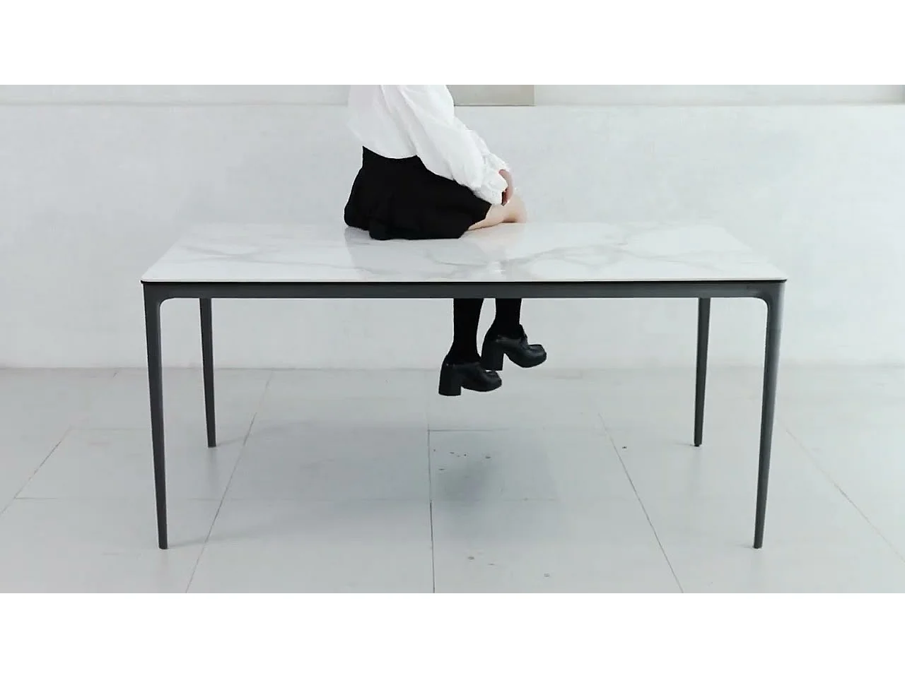 Table pour salle à manger marbre blanc grande table de cuisine 6 personnes rectangulaire 160x80x74cm 160x80x74cm