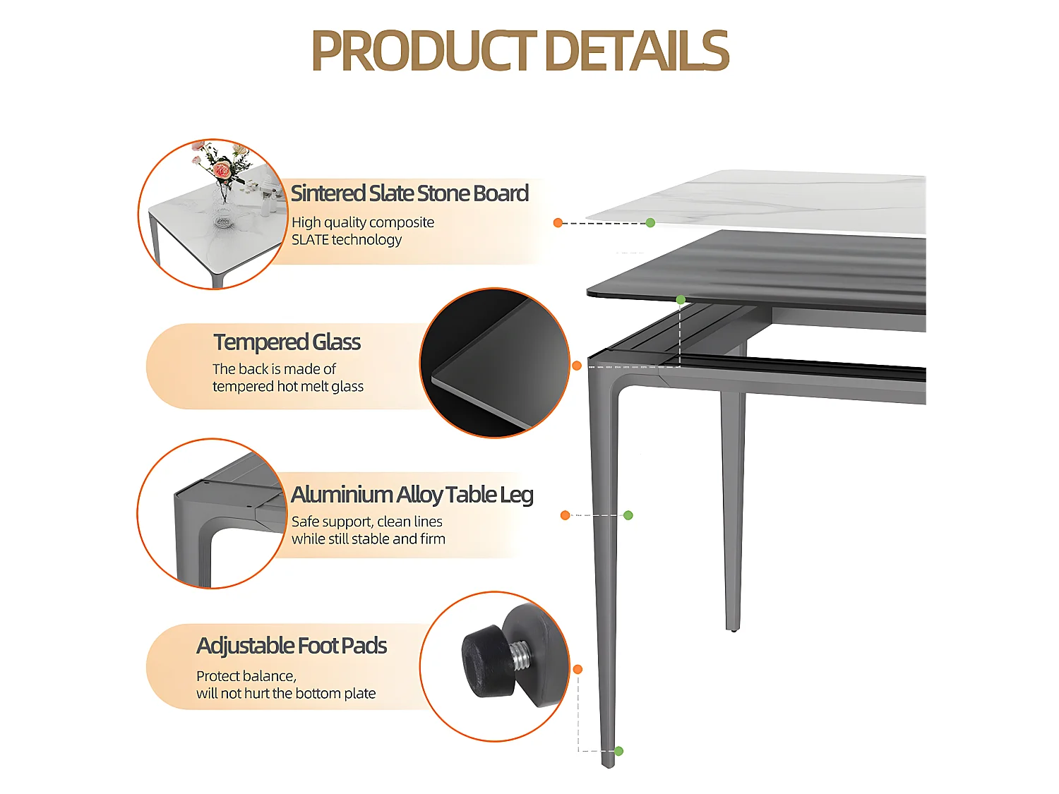 Table pour salle à manger marbre blanc grande table de cuisine 6 personnes rectangulaire 160x80x74cm 160x80x74cm