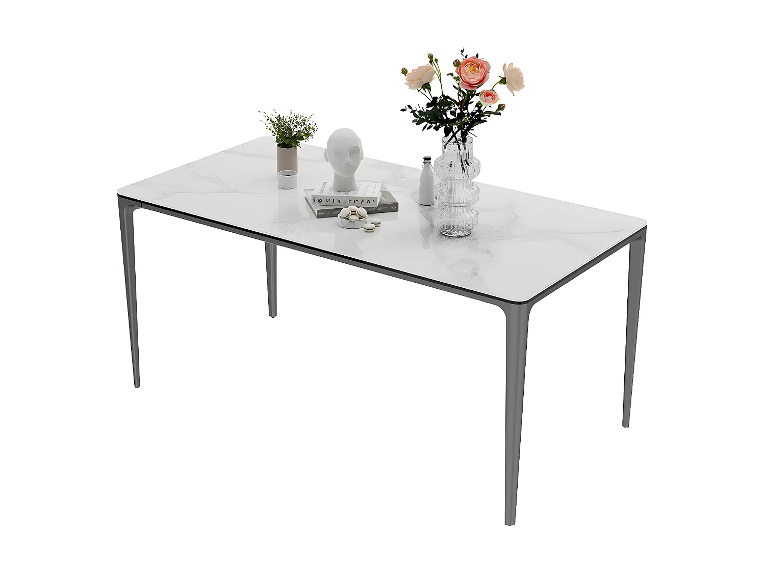 Table pour salle à manger marbre blanc grande table de cuisine 6 personnes rectangulaire 160x80x74cm 160x80x74cm