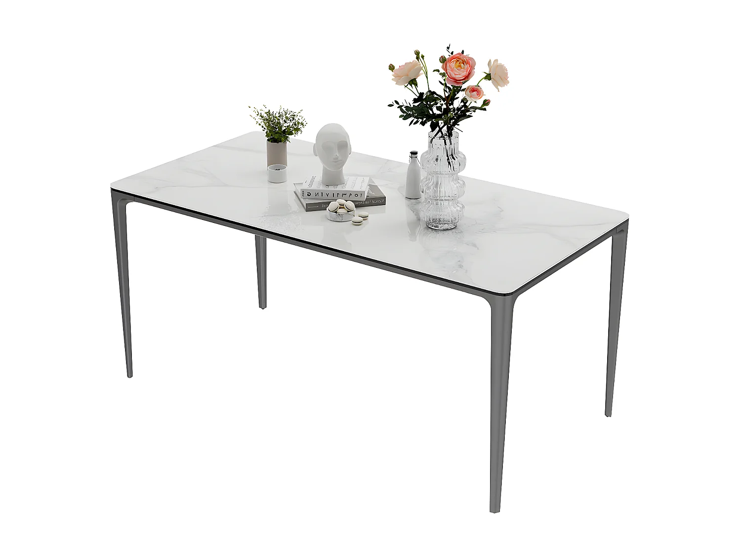 Table pour salle à manger marbre blanc grande table de cuisine 6 personnes rectangulaire 160x80x74cm 160x80x74cm