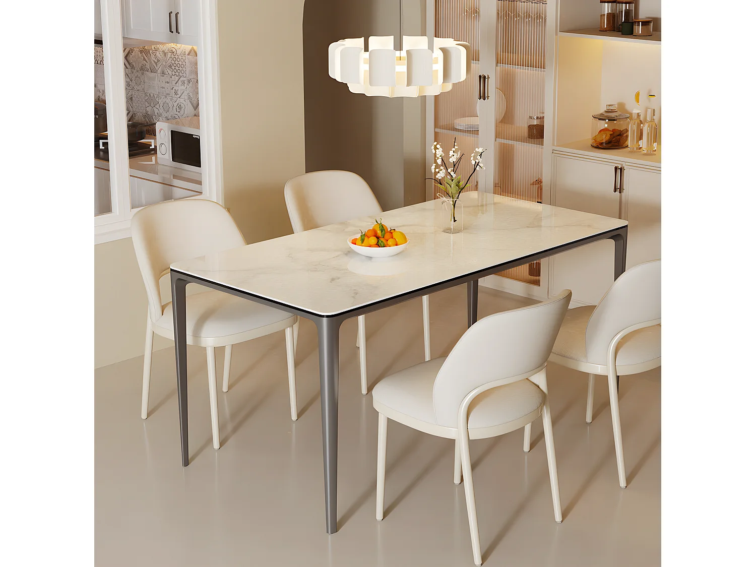 Table pour salle à manger marbre blanc grande table de cuisine 6 personnes rectangulaire 160x80x74cm 160x80x74cm