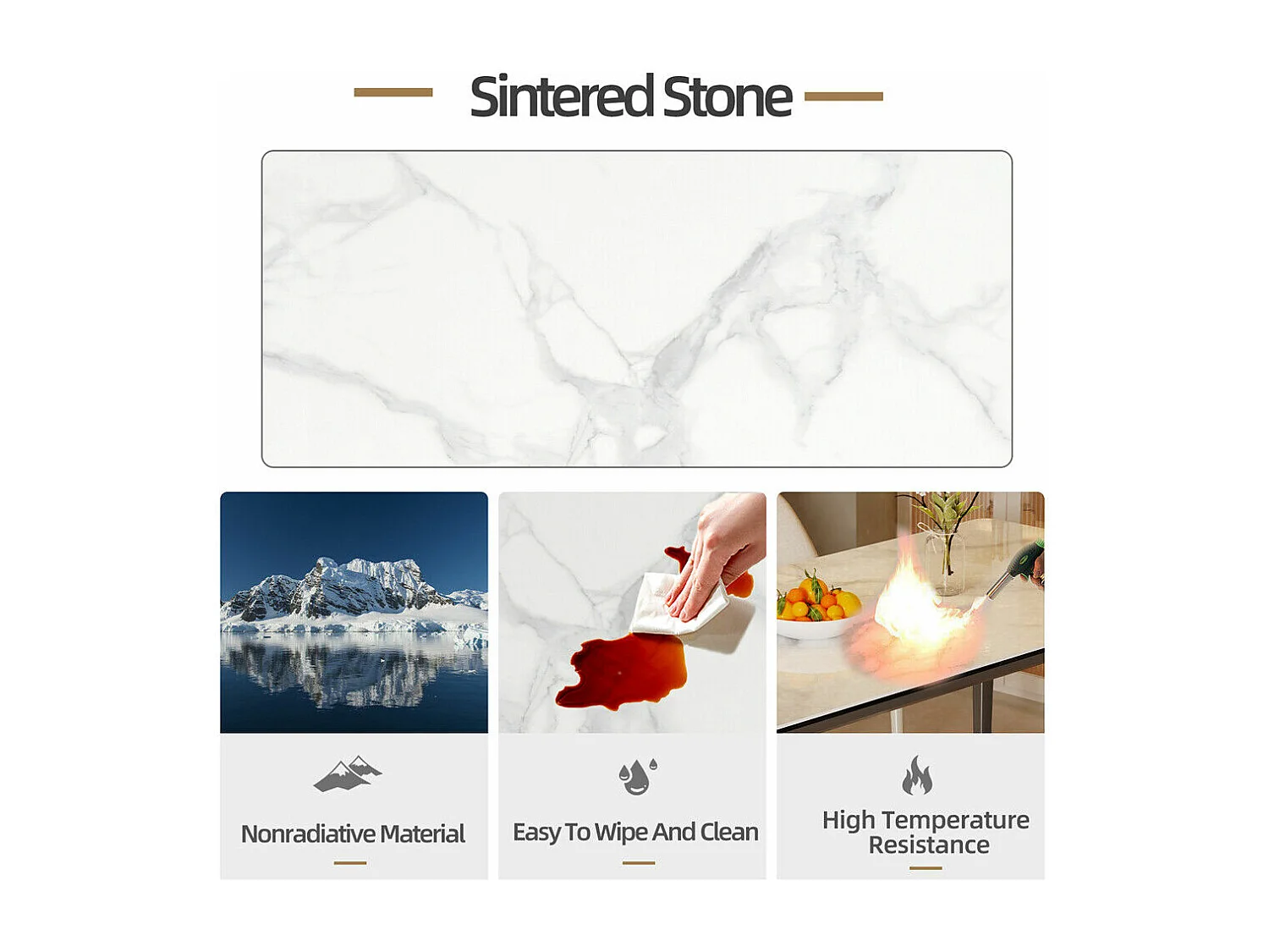 Table pour salle à manger marbre blanc grande table de cuisine 6 personnes rectangulaire 160x80x74cm 160x80x74cm